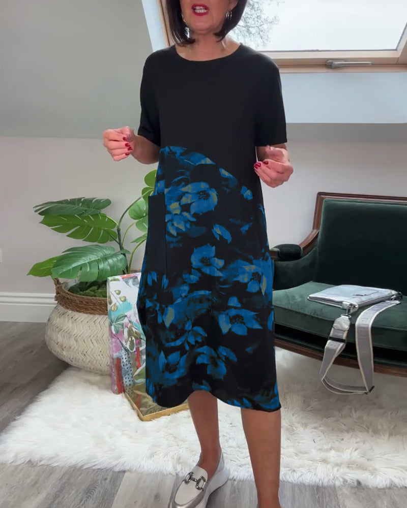 Marcelle | Floral Mosaic Round-Neck Dress