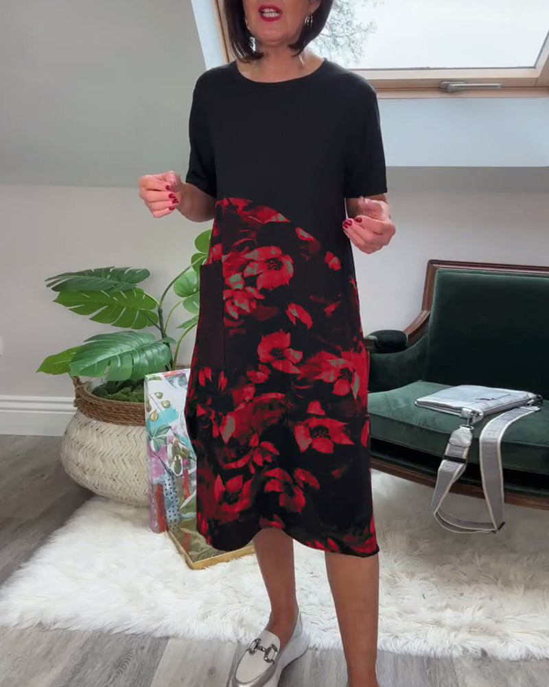 Marcelle | Floral Mosaic Round-Neck Dress
