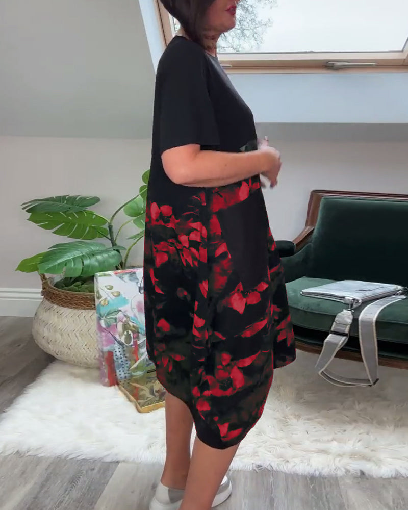Marcelle | Floral Mosaic Round-Neck Dress