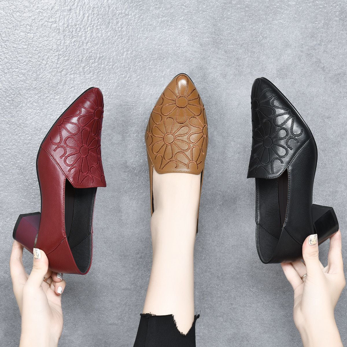 Colette | Soft Vegan Leather Embroidered Pumps