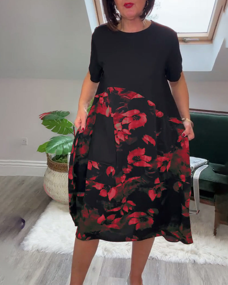 Marcelle | Floral Mosaic Round-Neck Dress