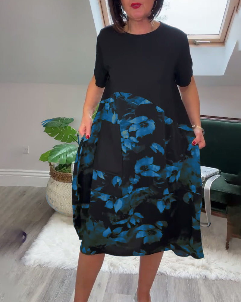 Marcelle | Floral Mosaic Round-Neck Dress