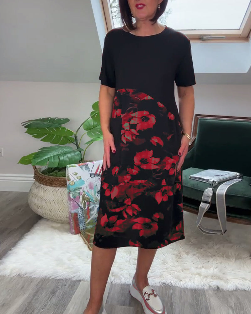 Marcelle | Floral Mosaic Round-Neck Dress