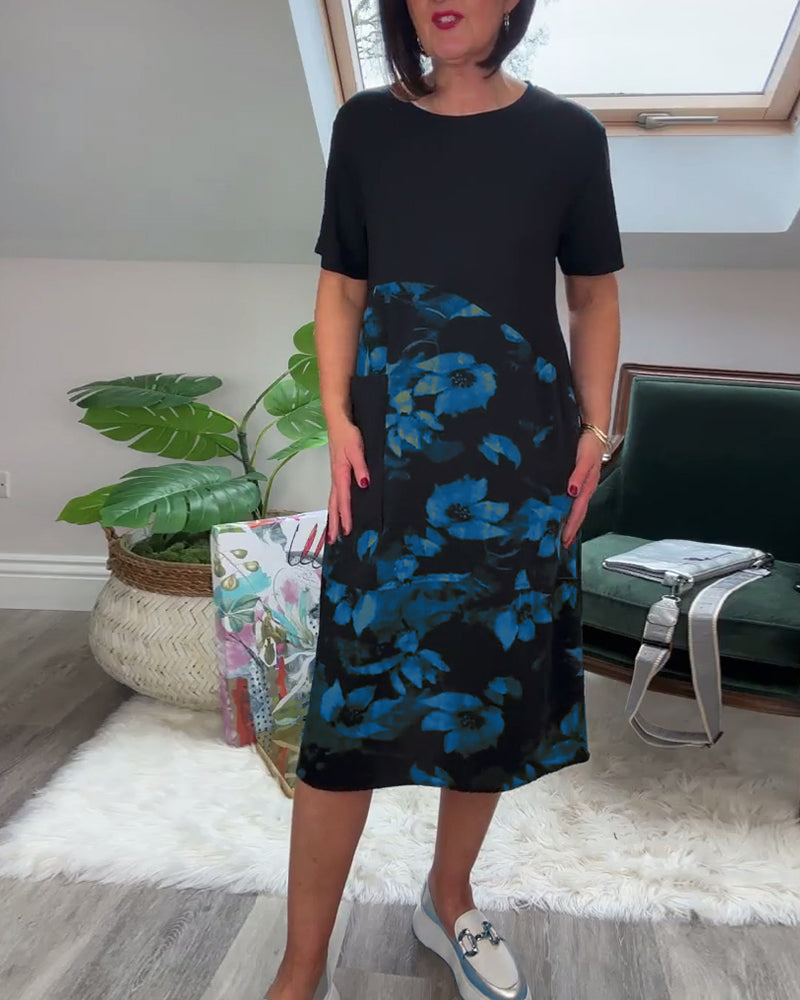 Marcelle | Floral Mosaic Round-Neck Dress