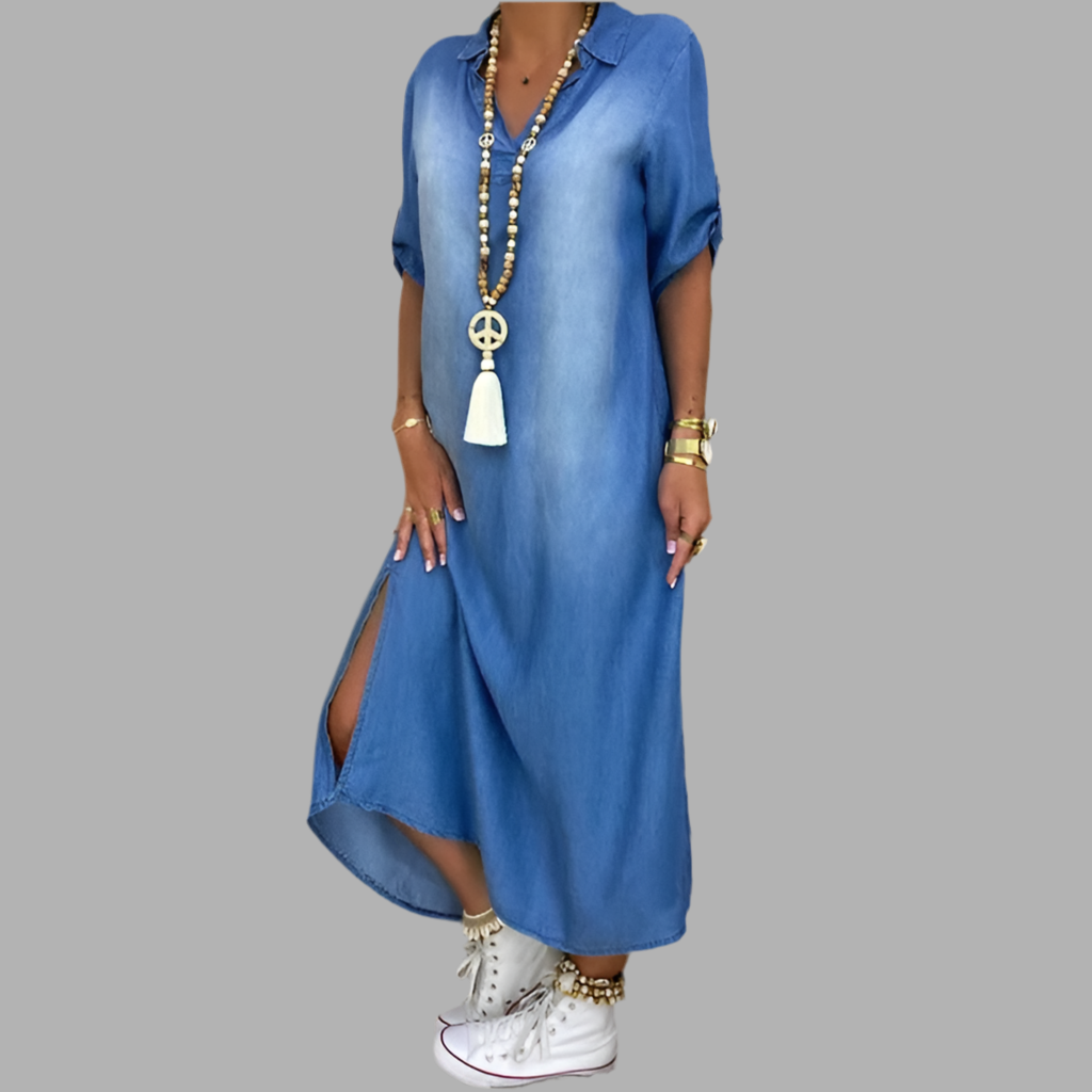 Serenya | Long Dress In Denim Look