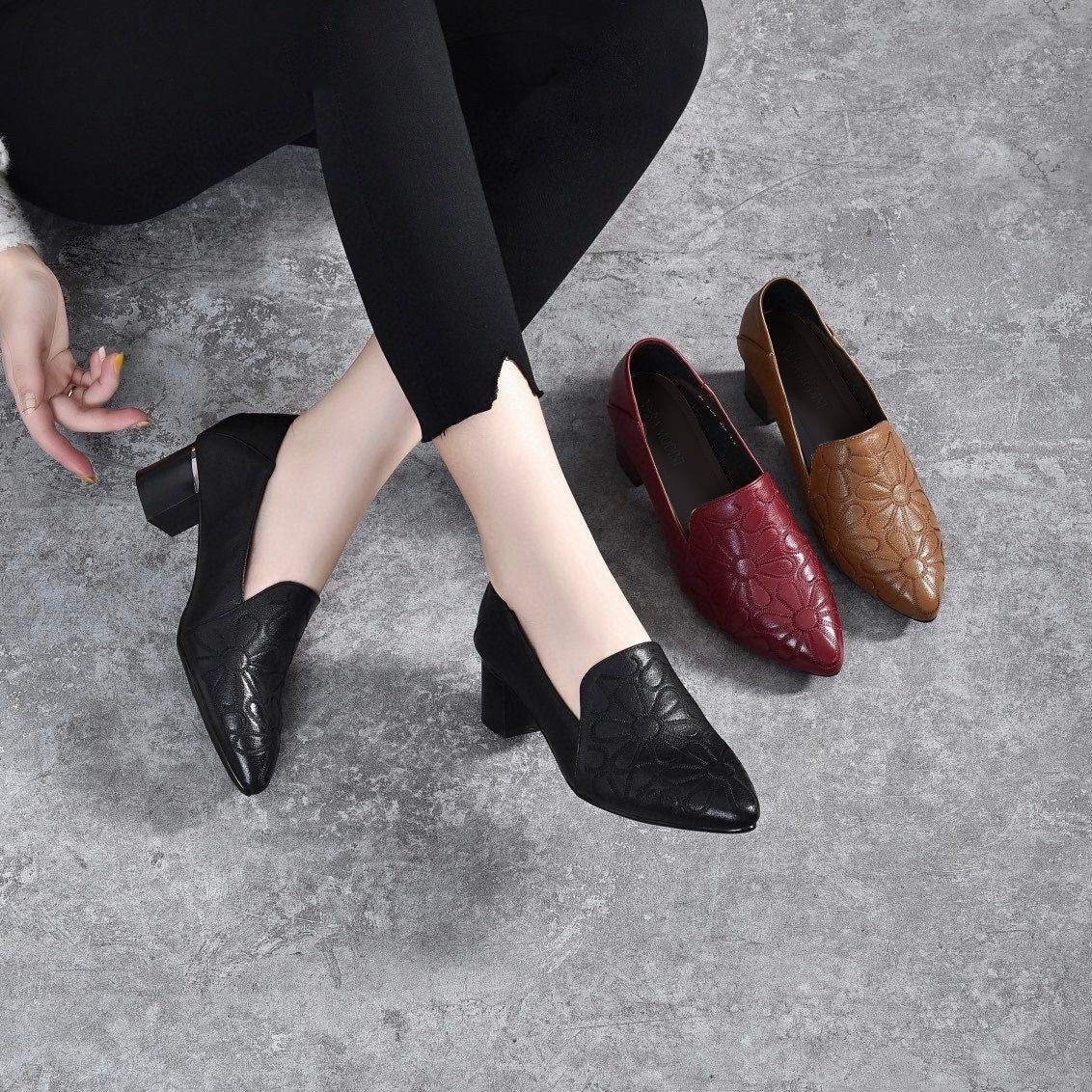 Colette | Soft Vegan Leather Embroidered Pumps