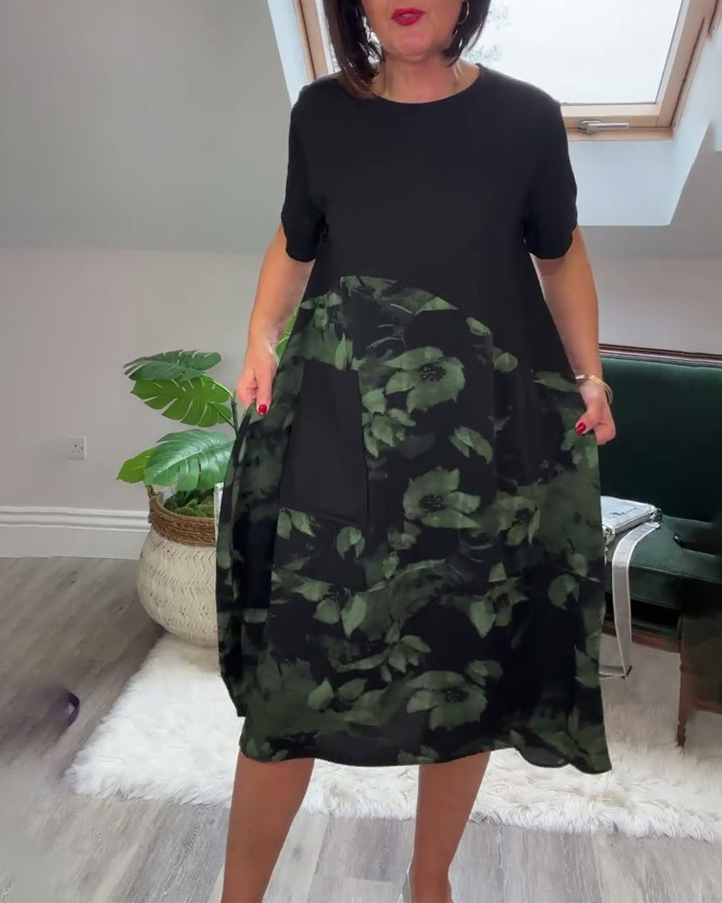 Marcelle | Floral Mosaic Round-Neck Dress