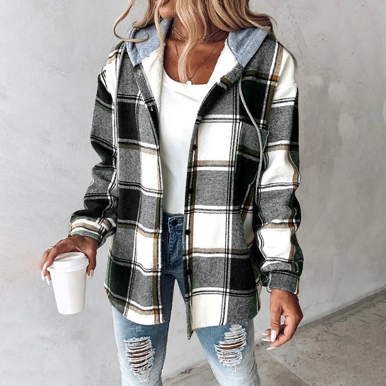 Clarene | Plaid Long-Sleeve Hoodie