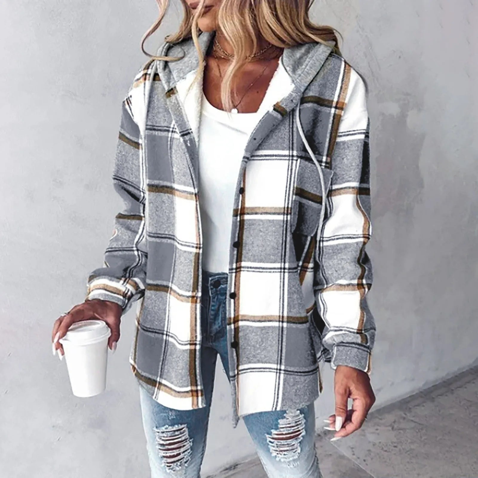 Clarene | Plaid Long-Sleeve Hoodie