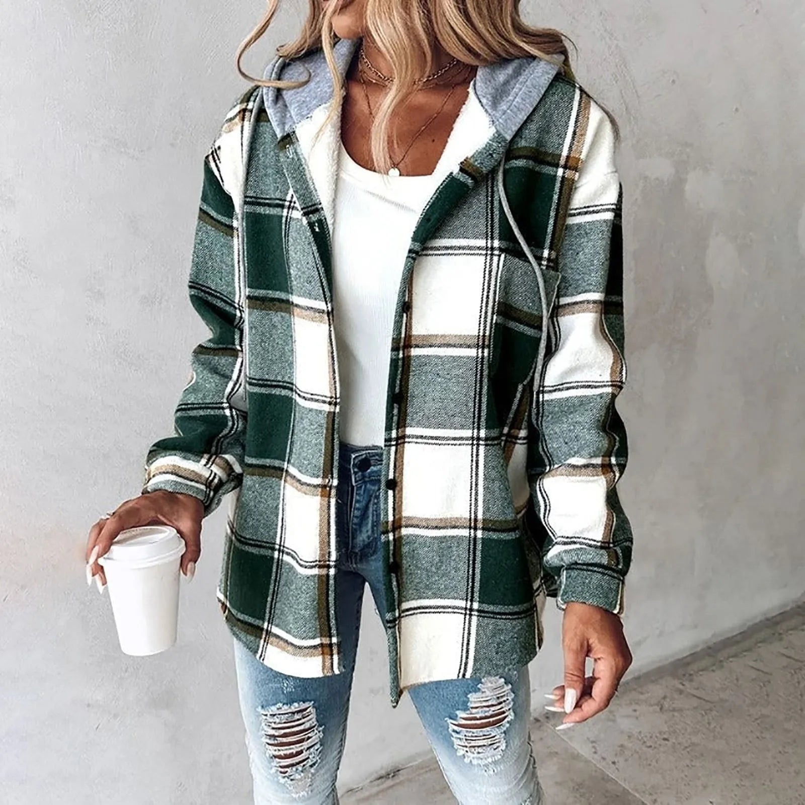 Clarene | Plaid Long-Sleeve Hoodie