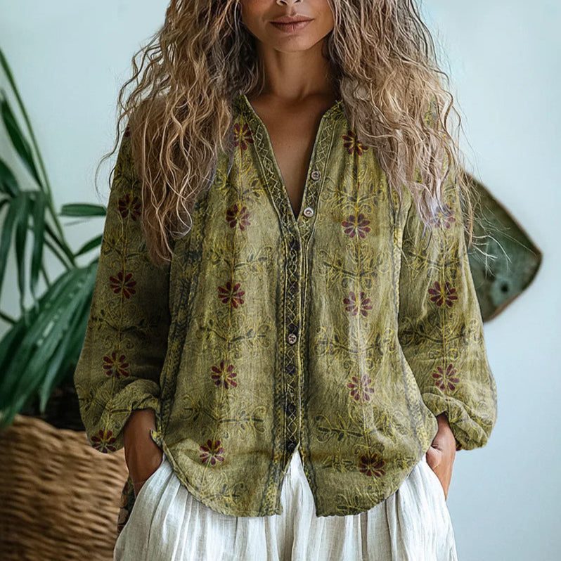 Veronica | intage Leaf Print Blouse