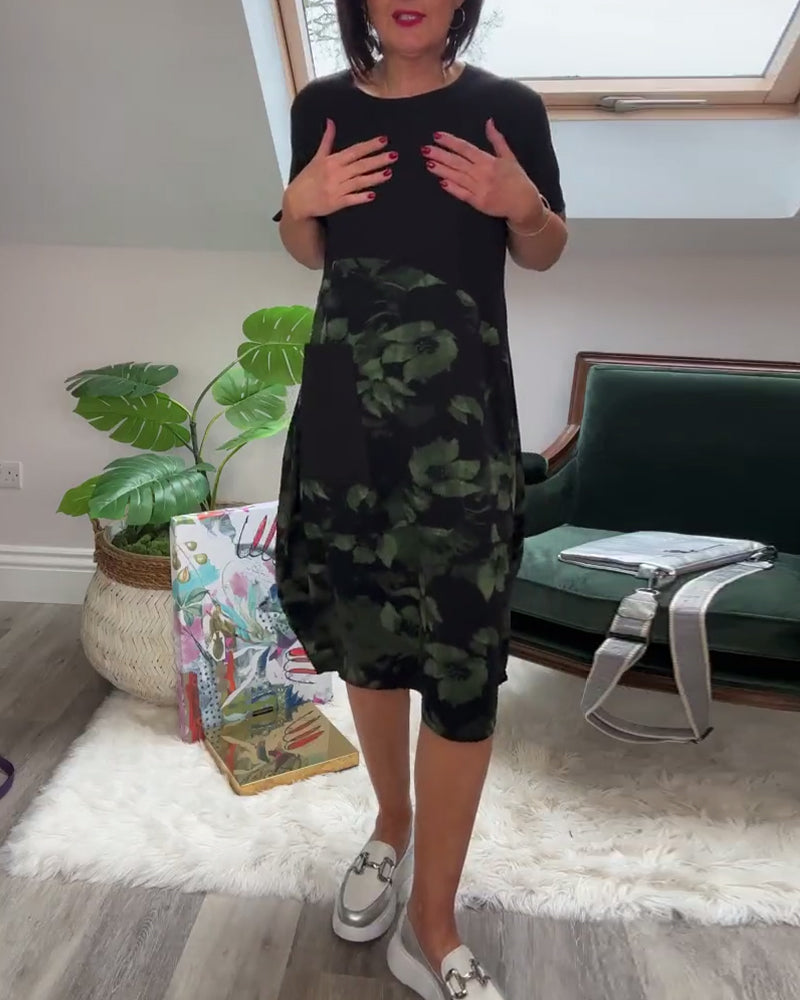 Marcelle | Floral Mosaic Round-Neck Dress