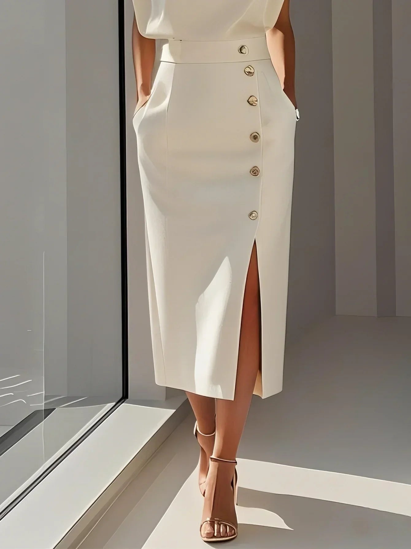 Coraline | Solid Button-Slit Midi Dress