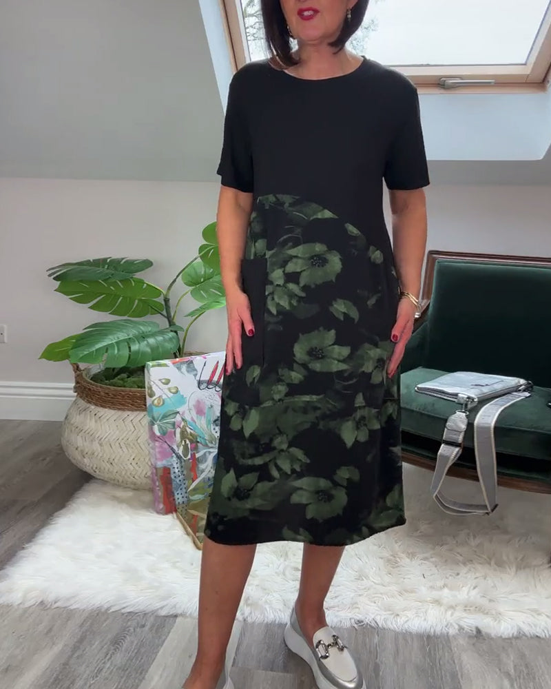 Marcelle | Floral Mosaic Round-Neck Dress