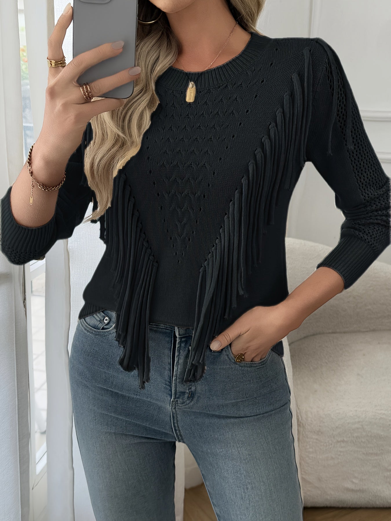 Renata | Fringed Sweater with Long Sleeve